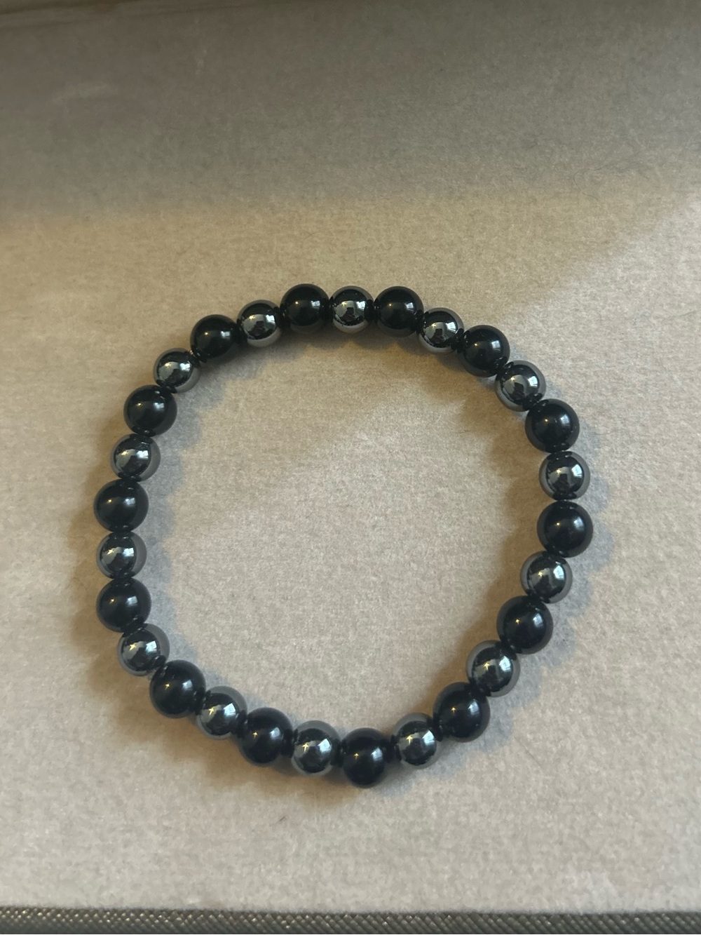 Black Tourmaline and Hematite Crystal Beaded Stretch Bracelet - Handmade